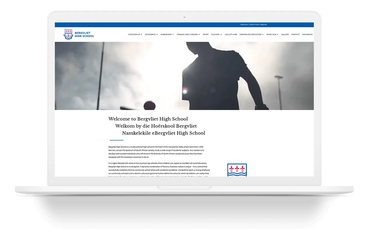 bergvliet high website development project banner image (child playing with bat and ball)
